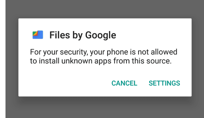 Android security warning for installing unknown apps